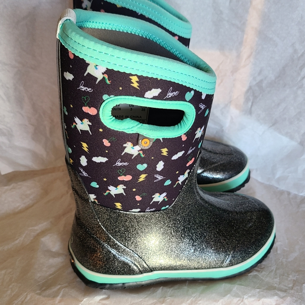 Bogs Classic Pegasus Little Kids Waterproof Snow Boots Black Multi & Teal Size 3